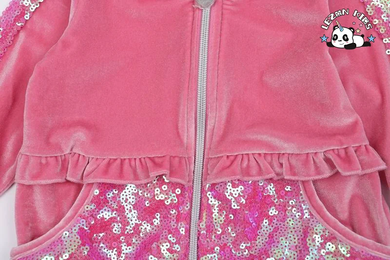LEZONKIDS - Spring Autumn Pink Sequin Velvet Hoodie and Pants Two Pieces Girls Clothing Sets Casual